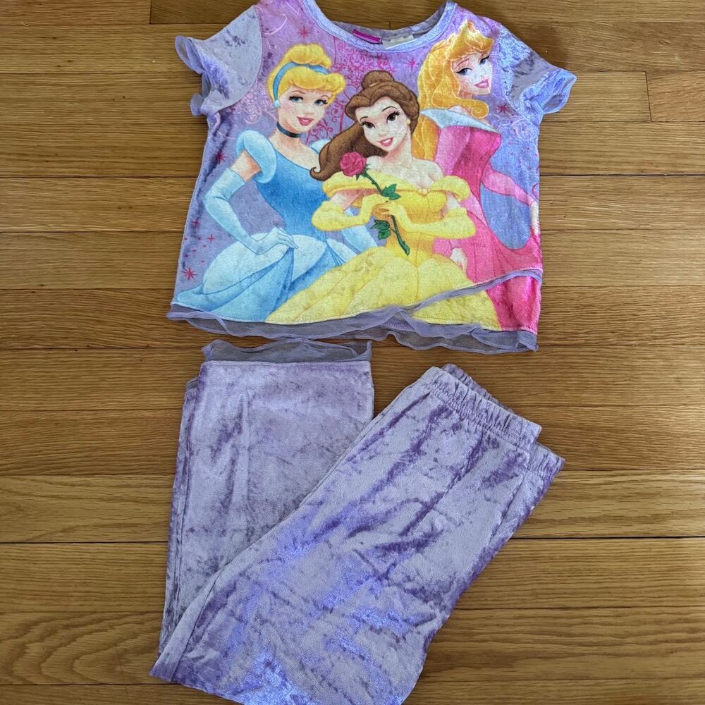 Vintage Y2K Wonderful World of Disney Princess Pajama Set Purple Velvet Size 5